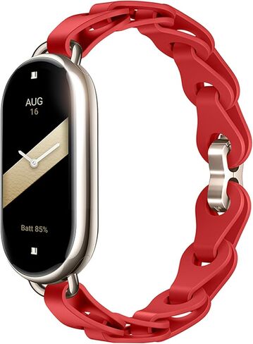 PINHEN Silicone Strap Compatible with Xiaomi Smart Mi Band 8 - Ring Buckle Adjustable Watch Bracelet Stylish Design Straps for Women Mi Band 8 Wristband in Kuwait