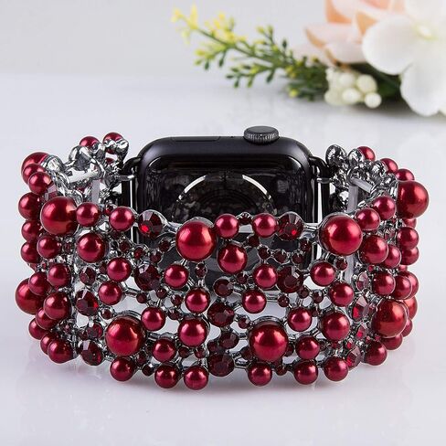 VIQIV Bling Bands Compatible with Apple Watch Band 38mm 40mm 41mm 42mm 44mm 45mm 49mm Iwatch Series SE 9 8 7 6 5 4 3 2 Ultra, Diamond Rhinestone Metal Pearl Dressy Bracelet Wristband Strap for Women in Kuwait