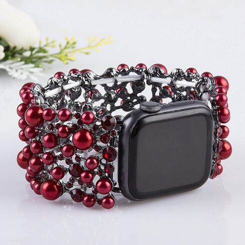 VIQIV Bling Bands Compatible with Apple Watch Band 38mm 40mm 41mm 42mm 44mm 45mm 49mm Iwatch Series SE 9 8 7 6 5 4 3 2 Ultra, Diamond Rhinestone Metal Pearl Dressy Bracelet Wristband Strap for Women in Kuwait
