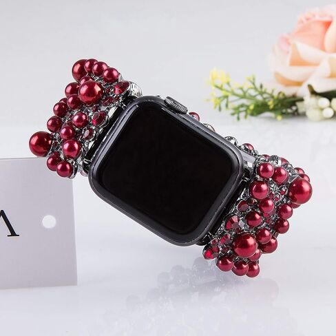 VIQIV Bling Bands Compatible with Apple Watch Band 38mm 40mm 41mm 42mm 44mm 45mm 49mm Iwatch Series SE 9 8 7 6 5 4 3 2 Ultra, Diamond Rhinestone Metal Pearl Dressy Bracelet Wristband Strap for Women in Kuwait