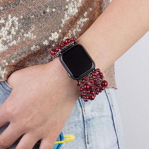 VIQIV Bling Bands Compatible with Apple Watch Band 38mm 40mm 41mm 42mm 44mm 45mm 49mm Iwatch Series SE 9 8 7 6 5 4 3 2 Ultra, Diamond Rhinestone Metal Pearl Dressy Bracelet Wristband Strap for Women in Kuwait