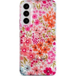 Qokey for Galaxy S22 5G Case 6.1", Cute Clear Garden Flowers Case for Girls Women Shell Pattern Soft Lightweight Slim Fit TPU Shockproof Phone Case for Galaxy S22 6.1",Pink Floral