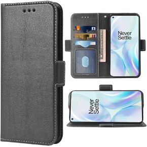 Phone Case for One Plus8 On 1 Plus 1plus One+ 1+ 1+8 Tmobile Folio Flip Wallet PU Leather Credit Card Holder Slots Heavy Duty Full Body Protection Kickstand Phone Cover for OnePlus8 5G UW Cases Black