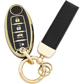 360 Degree Soft TPU Protector Key Fob Cover Compatible with 2013-2019 Nissan Altima Sentra 2014-2016 Infiniti QX60 2013 Infiniti JX35 m35 Key Fob 4 Buttons (Black)