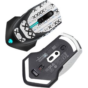 Mouse Grip Tape Full Coverage for Alienware AW610M, Rounded Curved Edges Mouse Feet Skates,Self-Adhesive PreCut Sweat-Resistant Professional Mice Upgrade Kit(Foot pad + White Mouse Grip Tape)