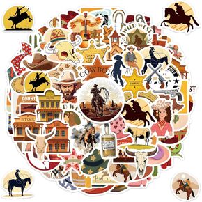 100pcs Cowboy Stickers Western Stickers Rodeo Stickers Cowgirl Stickers for Water Bottles Western Decals Waterproof Vinyl Stickers for Cowboy Party Decorations Kids Adults Laptop Skateboard Guitar