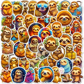 50Pcs Cute Sloth Stickers Pack, Cartoon Animal Decal Stickers for Water Bottle, Laptop, Computer, Scrapbooking, Waterproof Vinyl Kawaii Stickers for Kids and Adults