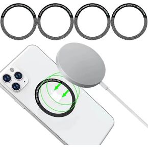 4 PCS Universal Metal Rings Sticker Compatible with Mag-Safe Magnetic Wireless Charger, Ultra-Thin Metal Ring Magnetic Adapter Ring Conversion Accessories (Black)