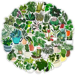50PCS Green Plants Stickers for Kids Teens Adults, Aesthetic Floral Sticker for Water Bottles Laptop, Flower Pots Vases Decoration, Waterproof Vinyl Stickers for Water Bottle Laptop Scrapbook(Green)
