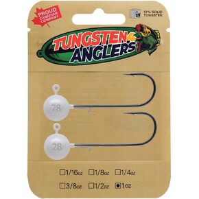 Tungsten 4 Anglers – 97% Pure Tungsten Hevi Jig Head | Heavy but Small Profile for Deeper Water and Better Contact with The Bottom – Fits any Plastic Bait | 2PCS/Bag