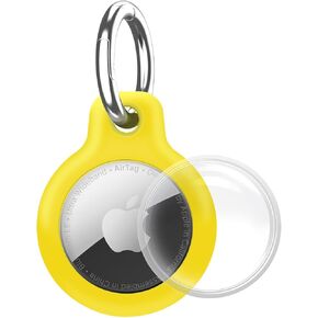 Holder 1-Pack Waterproof TPU Shell Protective Case, Anti-Scratch Airtags Key Chain for Apple Air Tags with All Metal Keychain Key Ring Clip (Yellow)