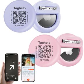 2 Pack Air Tag Holder for Kids, Hidden GPS Tracker Case with Invisible Pin for Airtag, Silicone Protective Cover for Toddler, Children, Elderly, Cloth, Pants, Shoe, Backpack, Luggage(Pink & Purple)