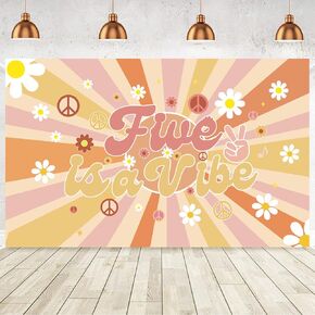 Groovy 5th Birthday Backdrop Banner Five is A Vibe Birthday Backdrop Retro Hippie Boho Girl Birthday Party Decorations Party Supplies Daisy Flower Birthday Photography Background Photo Prop Wall Decor
