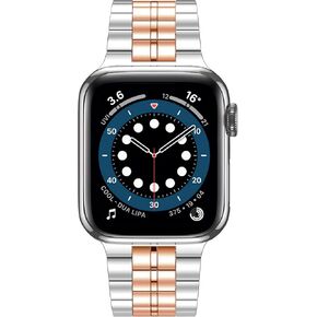 Fitlink Ultra Thin Stainless Steel Metal Wristband Strap for Apple Watch 38/40/41/42/44/45mm, Replacement Bracelet Band Compatible with Apple Watch Series 7/6/5/4/3/2/1/SE(38/40/41mm,Silver/Rose-3)