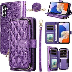 Wallet Case for Samsung Galaxy S24 Plus/S25 Plus S24+ S25+ 5G with Wrist Strap Card Holder Zipper Purse Stand Accessories Phone Cover for S24Plus 24S + S 24 24+ S25Plus 25S 25+ Girls Purple