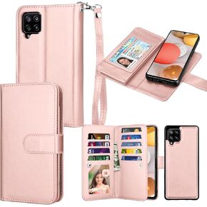 Galaxy A42 5G Case, Galaxy A42 5G Wallet Case, Takfox PU Leather ID Credit Card Holder Slots Folio Flip Cover Magnetic Detachable Hard Phone Case [Kickstand] & Lanyard for Samsung A42 5G-Rose Gold