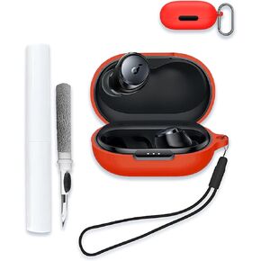Case for Soundcore by Anker Space A40 Adaptive Active Noise Cancelling Wireless Earbuds, WUNIAK Soft Silicone Protective Portable Scratch Shock with Cleaner Kit & Carabiner & Lanyard,RED