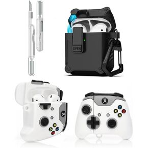 3 in 1 Compatible with Apple Airpods(2nd/1st Generation) Protective Funny Cute Case Cover with Cleaner Kit & Keychain (Gamepad)