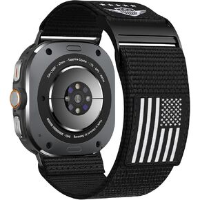 Rugged Nylon Band Compatible with Galaxy Watch Ultra Bands 47mm,No Gap Sport Bands for Men Compatible with Samsung Watch Ultra Band(2024),USA Flag