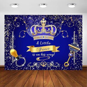 Avezano Royal Prince Baby Shower Backdrop for Party Decorations Royal Blue Gold Crown Little Prince Baby Shower Photoshoot Photography Background (7x5ft)