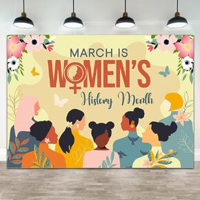 Womens History Month Decorations Banner Backdrop 7x5ft, Female Holiday Party Supplies for Photography, Women's Rights Celebration Photo Booth Studio Props for Events