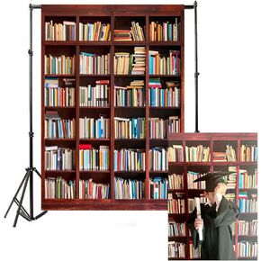 AOFOTO 3x5ft Bookshelf Background Bookcase Photography Backdrop for Video Recording Library Book Store Adult Student Portrait Meeting Video Call Conference Photo Studio Props Vinyl Drape Wallpaper
