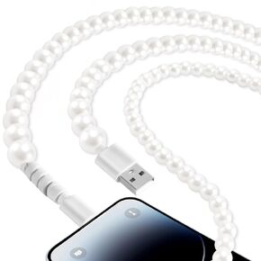 for iPhone Charger Cord 3.3ft Elegant Pearl USB Charging Cable 66W High Speed Transfer Cord USB A to iPhone Cable Compatible with iPhone 14/13/12 Pro Max/11/XS MAX/XR/XS/X/8/iPad
