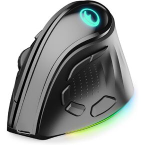 2.4G / BT/Wired Tri-Mode RGB Rechargeable G53 Wireless Vertical Ergonomic Mouse, 5 Side Buttons, Max 8400 DPI, for PC Computer Notebook Laptop, for Windows 11 10, Mac, iPad OS, Android - Black