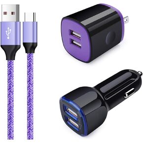 محول شاحن سيارة USB مزدوج ، شاحن الجدار من النوع C Cable Cable الشحن السريع لـ Samsung Galaxy S24FE S24 Ultra Plus S23FE A34 A16 S22 S21 S10 A25 A15 A05S A54 A14 A13 A53 A12 A11 A51 A71 A32 A2