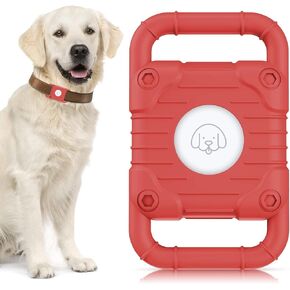 Airtag Dog Collar Holder, Dog Collar Holder for Apple AirTag, Silicone Air Tags Case for Dog Collars(Red)
