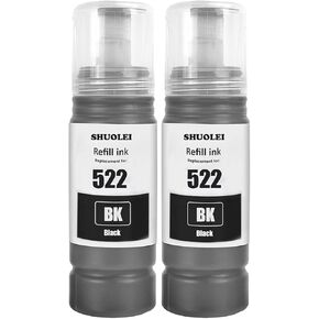 T522 522 Ink Compatible for Epson 522 Black Ink Refill Bottles for Ecotank ET-2800 ET-4800 ET-2400 ET-2803 ET-2840 ET-2720 ET-4700 ET-4810 Printer ET-2800 Ink 2 Pack 2Black
