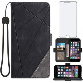 Asuwish Compatible with iPhone 6/6s Plus 6plus Wallet Case and Tempered Glass Screen Protector Leather Flip Card Holder Stand Cell Phone Cover for iPhone6 6+ iPhone6s 6s+ i 6P 6a S Six Women Men Black