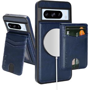 Compatible Magsafe 2 in 1 Detachable Google Pixel 8 Pro Wallet Case with Card Holder Women Men,Magnetic PU Leather RFID Blocking Flip Kickstand Credit Slots,for Pixel 8 Pro 6.7",Blue
