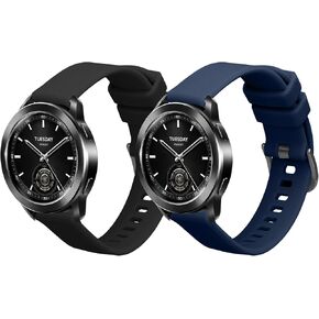kwmobile Straps Compatible with Xiaomi Watch S3 Straps - 2X Replacement Silicone Watch Bands - Black/Dark Blue