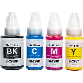 GI290 GI-290 Refill Ink Bottle Kit for Canon PIXMA G3200 G4210 G4200 G2200 G1200 Megatank Printers Refill Ink 4-Pack, Black Cyan Magenta Yellow