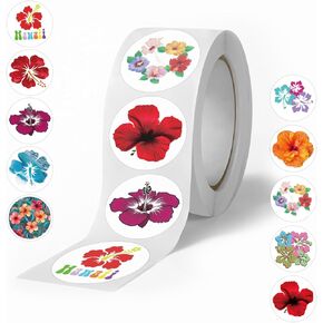 500 Pcs Hibiscus Stickers, Hibiscus Rose Roll Sticker Colorful Floral Label for Kids, Reward Stickers for Girls Women Party Favors, Teacher Awards, Goodie Bags