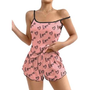 Ekouaer Womens Cami Pajama Sets 2 Piece Cute Print Pjs Soft Tank Top & Elastic Waist Shorts Camisole Lounge Set
