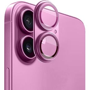[Pink] for iPhone 16/iPhone 16 Plus Camera Lens Protector,Ultra HD 9H Tempered Glass Camera Cover screen Metal Ring Case Friendly Scratch Resistant Easy to Install