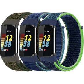 3 Pack Nylon Watch Band Compatible with Fitbit Charge 6 / Fitbit Charge 5 Band,Adjustable Braided Straps Band Soft Breathable Stretchy Loop Strap for Charge 6 / Charge 5
