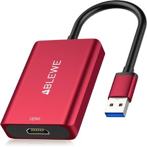 ABLEWE USB to HDMI Adapter, 2023 Upgraded Aluminum USB 3.0/2.0 to HDMI Audio Video Converter for PC Laptop Projector HDTV, Support Mac OS, Windows 10/8.1/8/7, Chrome OS,Not Support Linux. (Red)