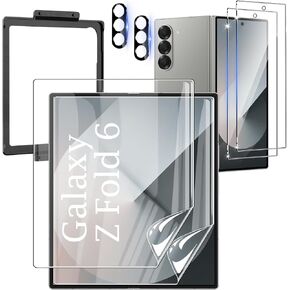 [2Set 6PCS] Galaxy Z Fold 6 5G Screen Protector, 2 Inner TPU Film + 2 Outer Tempered Glass + 2 Camera Lens Protecter with Positional Mouting Frame, Bubble Free for Samsung Galaxy Z Fold 6 5G