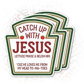 Set 3Pcs Catch Up with Jesus Sticker Funny Christian Bible Verse Meme Humor Sticker Bookish Hard Hat Waterproof 2 Inches Die-Cut Vinyl for Water Bottle Laptop Phone for Friend Coworker Dad Mom