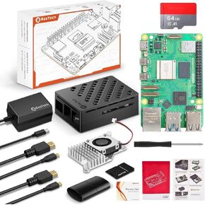 RasTech Raspberry Pi 5 16GB Kit 64GB Edition with Active Cooler,27W 5.1V5A USB-C Power Supply,Pi5 16GB Board,64GB Card Readers Kit,Pi 5 Case,Dual 4K Micro HD Out Cables and User Manual