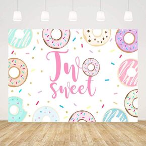 MEHOFOND Two Sweet Backdrop for Girl Two Sweet Birthday Decorations Supplies Donut Theme Party Colorful Pink Donut Photography Background Dessert Table Banner Studio Photo Props 5x3ft