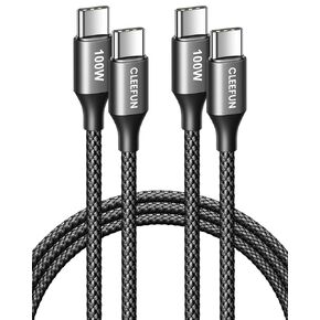 CLEEFUN USB C to USB C Cable 100W, [4ft 2-Pack] Type C Charger Cord Fast Charging USBC to USBC Charger Cable for iPhone 16 15 Pro Max Plus Samsung S24 S23 MacBook/iPad USB-C Laptops Switch Pixel