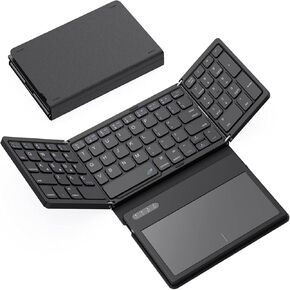 Docooler Foldable Keyboard, Ultra-Thin Portable Bluetooth Keyboard, Four fold with Large Touchpad, Mini Silent Keyboard with Freely Switch Between 3 Devices,Suitable for Home, Office, Travel, Study