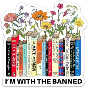 (3PCs) I'm with The Banned Sticker, Flower Banned Book Lovers Decals Vinyl Waterproof Bookish Merch Stickers for Kindle Tablet Laptop Water Bottle Phone Case, Floral Reading Stickers (3 Inches)