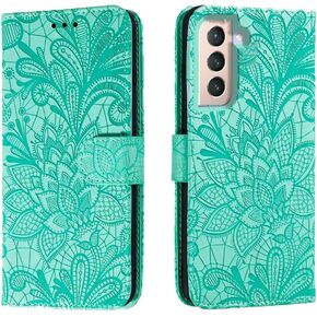 for Samsung Galaxy S22 (Only) Embossing Wallet Case Kickstand Magnetic Flip Cover Credit Cards Slot with Stand for PU Leather Shockproof Flip Magnetic Case for Samsung S22 (Green)