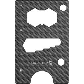 CODE 118 Multi-Tool Card - Carbon Fiber, 11 Tools in 1, Bottle Opener, Ruller (in & cm), 8 Wrench Sizes, Ultra Durable Lightweight Design