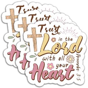 (3Pcs) Trust in the Lord with All Your Heart - Proverbs 3:5 Bible Verse Sticker, Inspirational Faith Sticker, Christian Sticker Religious Sticker for Books Laptops Phones Tumbler Water Bottle, 3" x 3"